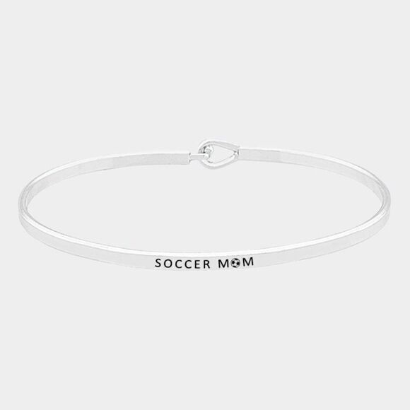 "SOCCER MOM" Silver Thin Metal Hook Bracelet - Picture 1 of 5